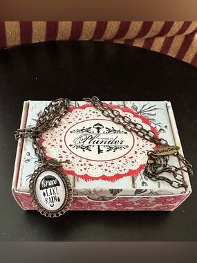 New Plunder Gretchen Pendant Necklace “Grace, Like Rain” w/Umbrella Charm w/Box